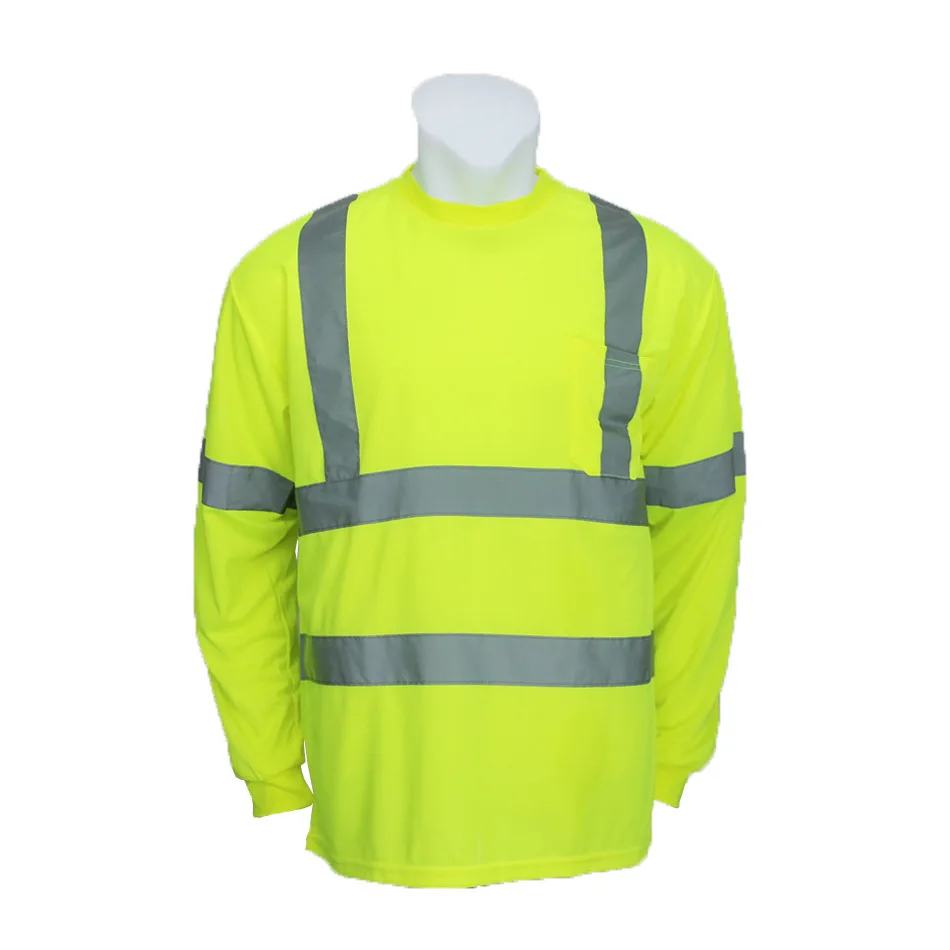 

Round Neck High Visibility Safety T-shirt Reflective Fluorescent Yellow Orange Custom Logo Long Sleeve T-shirt With Pocket