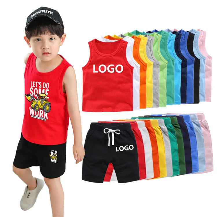 

Custom Logo Casual Summer Cotton Sleeveless Vest Shorts Children Wear Baby Boys' Clothing Sets Kids Clothing Sets, Multiple color options/support matching by your self