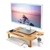 Custom desktop natural bamboo laptop pc computer monitor stand riser with pad phone holder