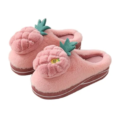 

2021 winter New high-heeled cotton slippers women's indoor home cartoon fruit pineapple thick sole home non-slip slippers, As picture