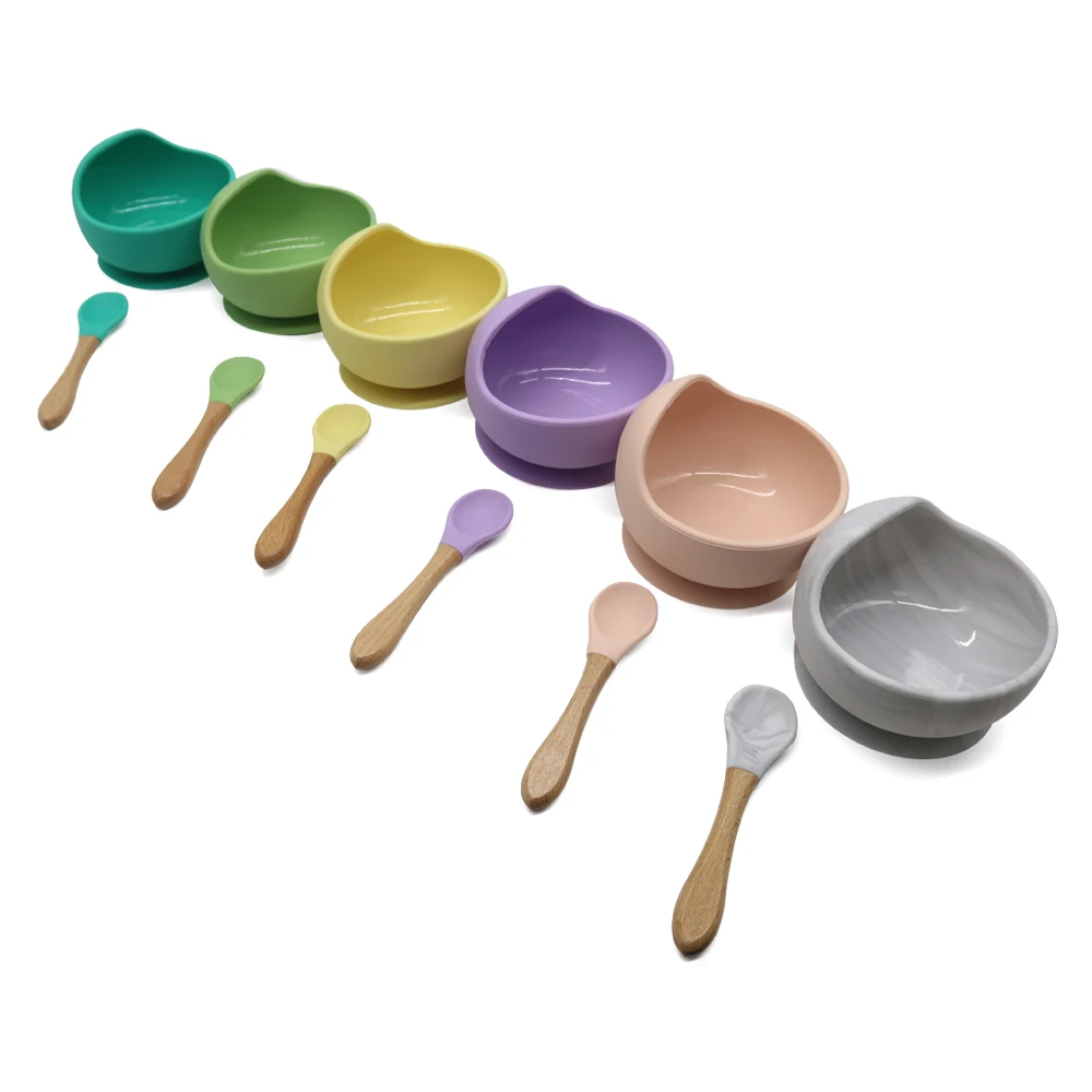 

Non-spill Eco-friendly Dinnerware Feeding Suction Silicone Baby Bowl And Spoon, 6 colors