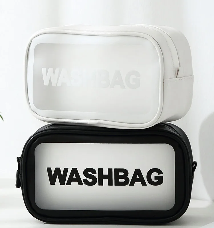 

Travel women big waterproof clear PVC PU zip leather cosmetic bag