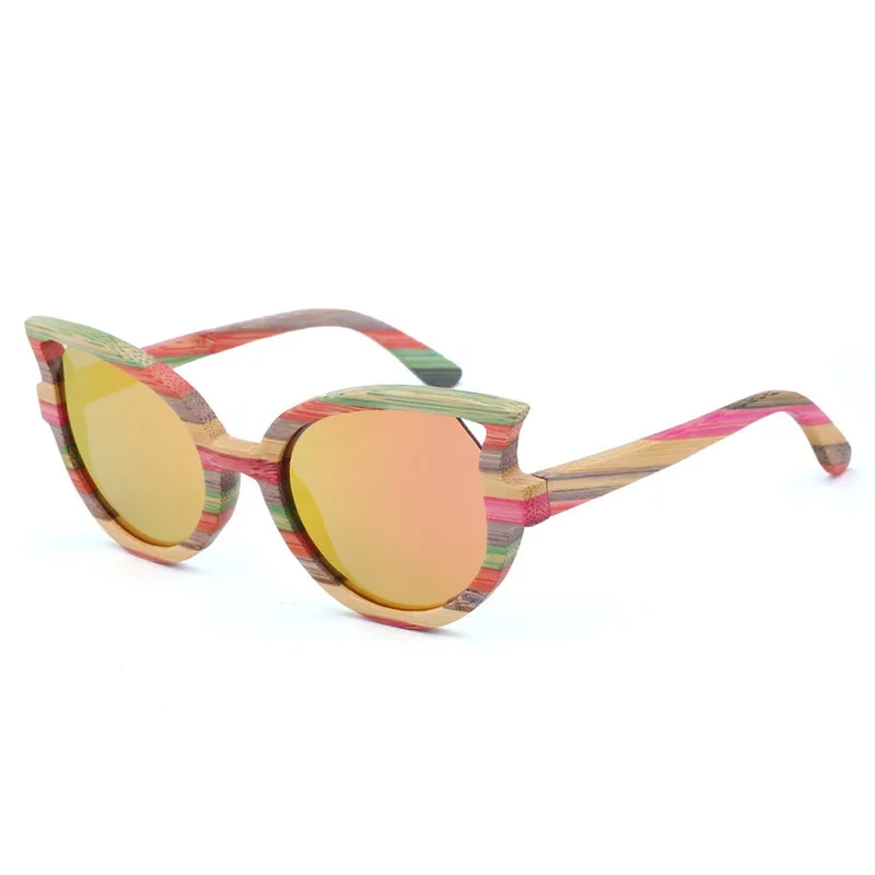 

2021 China Colorful UV400 Fancy Polarized Wood Eyewear Rainbow Cateye Bamboo Women Sunglasses Fashion, Any colors