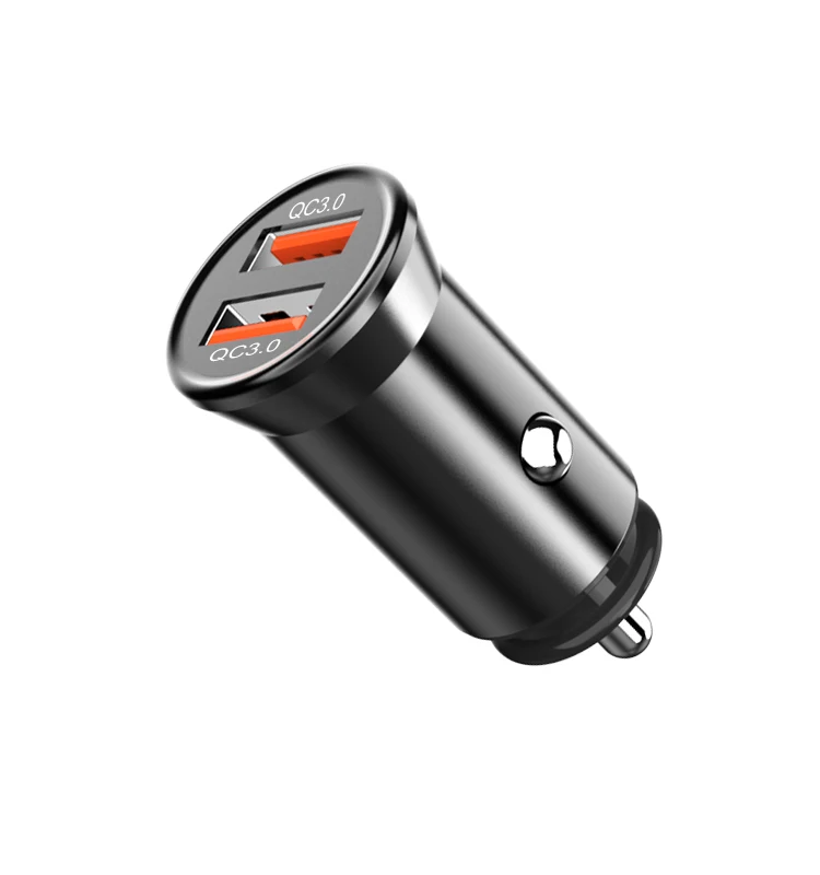 

New High Quality Metal Car Adapter USB Charger Quick Charge 3.0 Dual Port, Black or silver