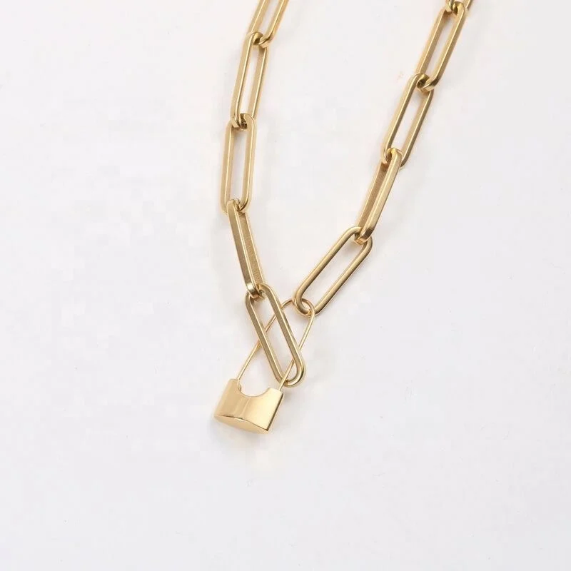 

Jewelry Paperlink Padlock Necklace Stainless Steel Necklace 18K Gold Plated Necklace Trendy Jewelry Wholesale