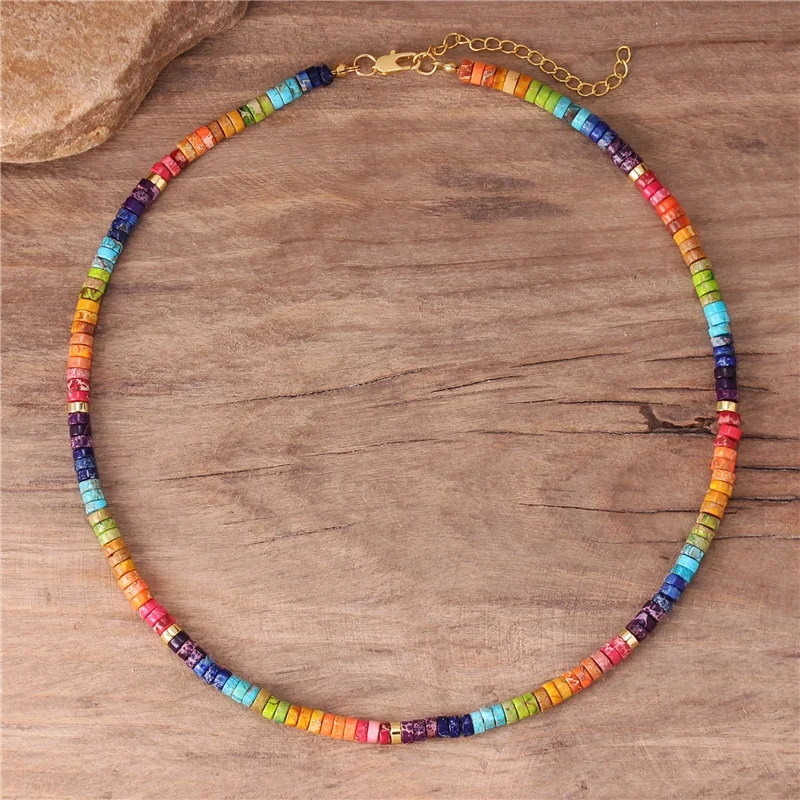 

Bohemian Natural Stone Rainbow Stackable 7 Chakra Beaded Choker Necklace Boho Statement Short Necklace Gift Jewelry Dropshipping