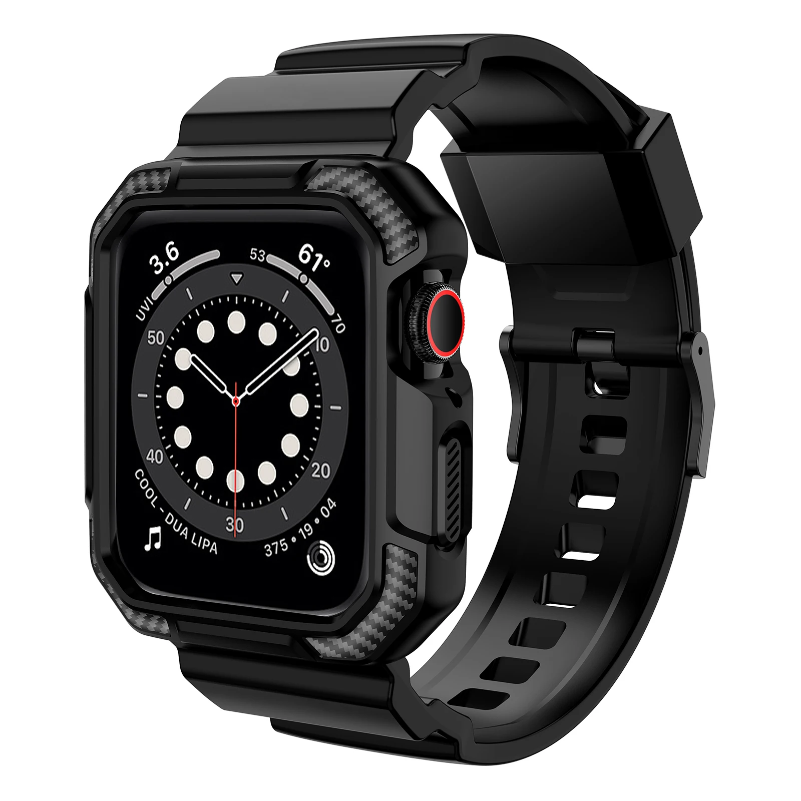 

Amazon Hot Sale With Protective Case Rubber Rugged Watch Band Strap For Apple Watch 42mm 44mm series 6 SE 5 4 3 2 1, Black,frosted clear