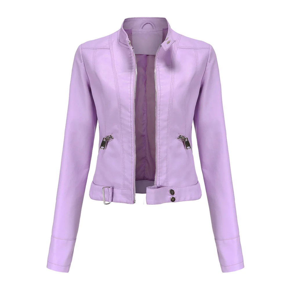 

2021 new leather women's short coat stand collar women's leather jacket