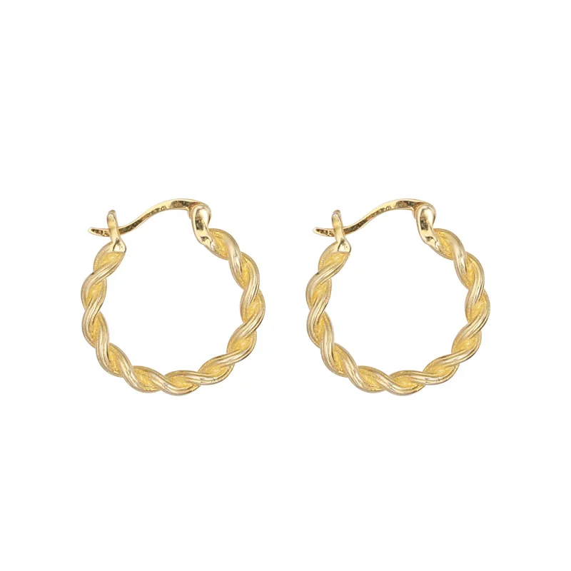 

Daidan Womens Earrings Trendy Aretes Twisted Hoop 18K Gold Plated Sterling Silver Earrings