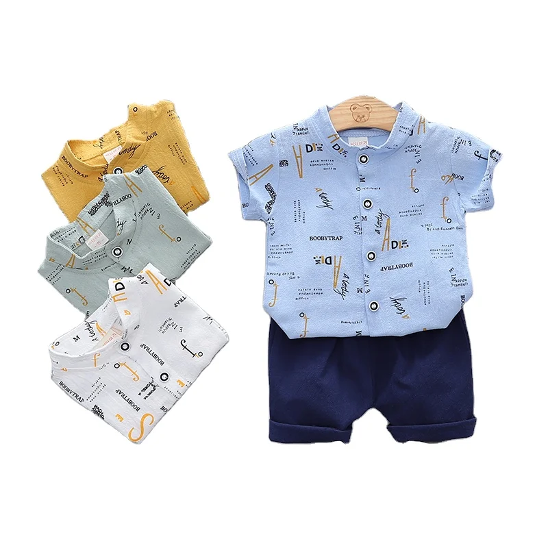 

Foreign trade boy summer dress sea gas 2021 new baby short sleeve children's suit shirt children's wear two piece set of Korean