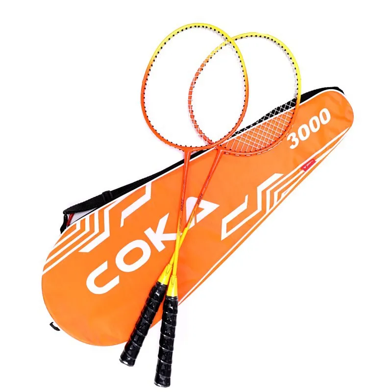 

Factory direct sales golden shock absorption aluminum alloy pair badminton rackets set offensive fr badminton racquet, Orang,blue