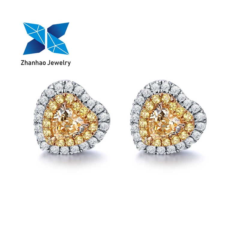 

Zhanhao Jewelry heart cut yellow CZ diamond women wear fashion jewelry K gold big gold plated snake stud earring, Silver