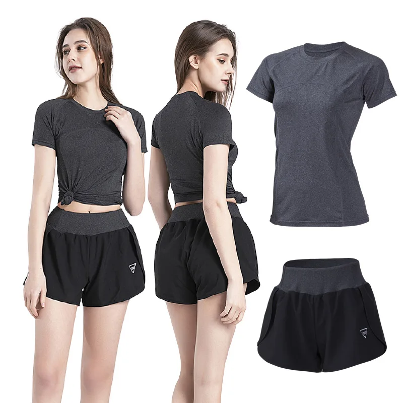 

Summer active wear sports gym yoga suit fitness shorts jogging workout clothes clothing sets for women, 5 colors