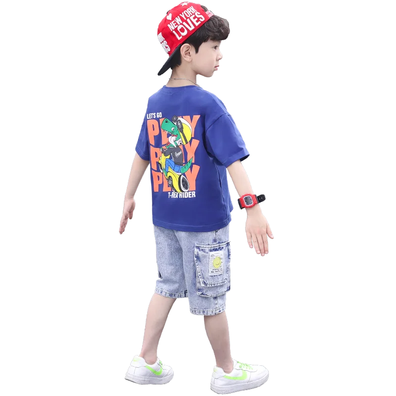 

2021 summer fashion boy two-piece personality pattern suit