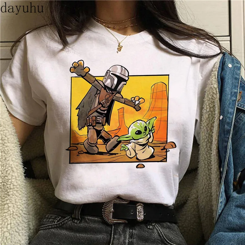 

baby yoda women's t-shirts graphic round neck t tshirt shirts women 2021 summer white clothing in stock, As picture shows