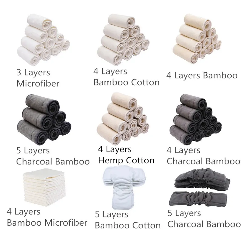 

10pcs/set 4 layers Hemp Cotton Diaper Insert, Nappy pad, Booster for all Cloth Diaper Inserts Pocket Diaper 35x13.5cm, White
