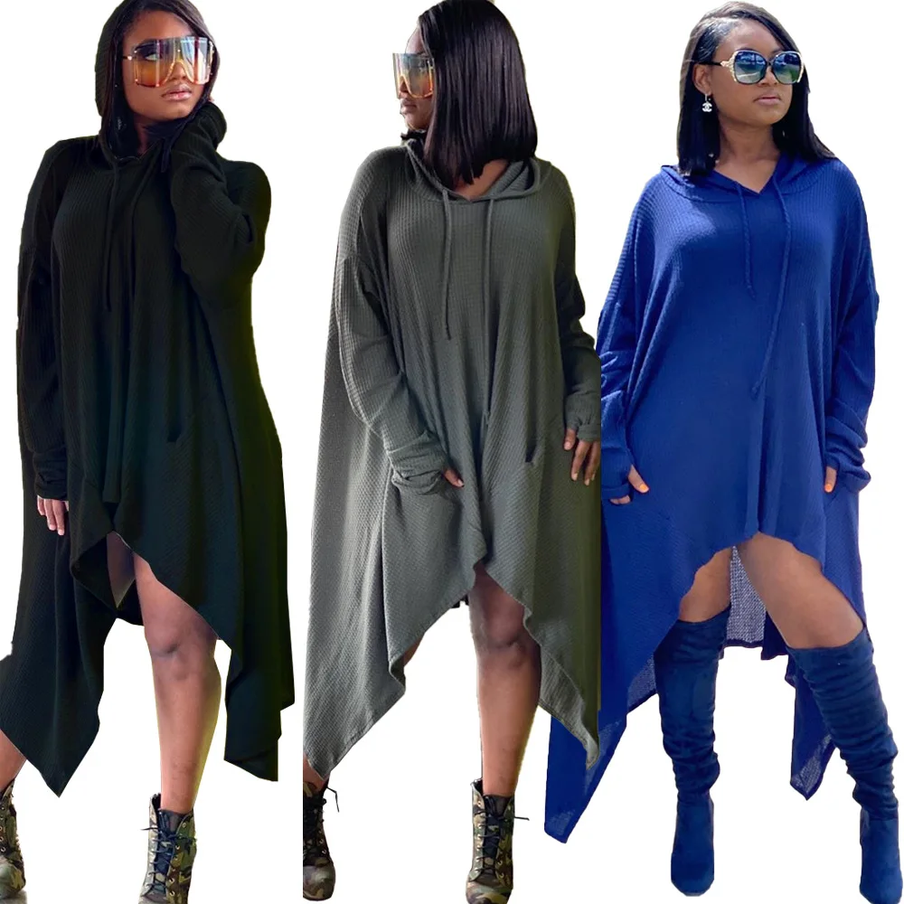 

B35027A 2020 Fall winter New fashion women irregular hoody dress, Shown