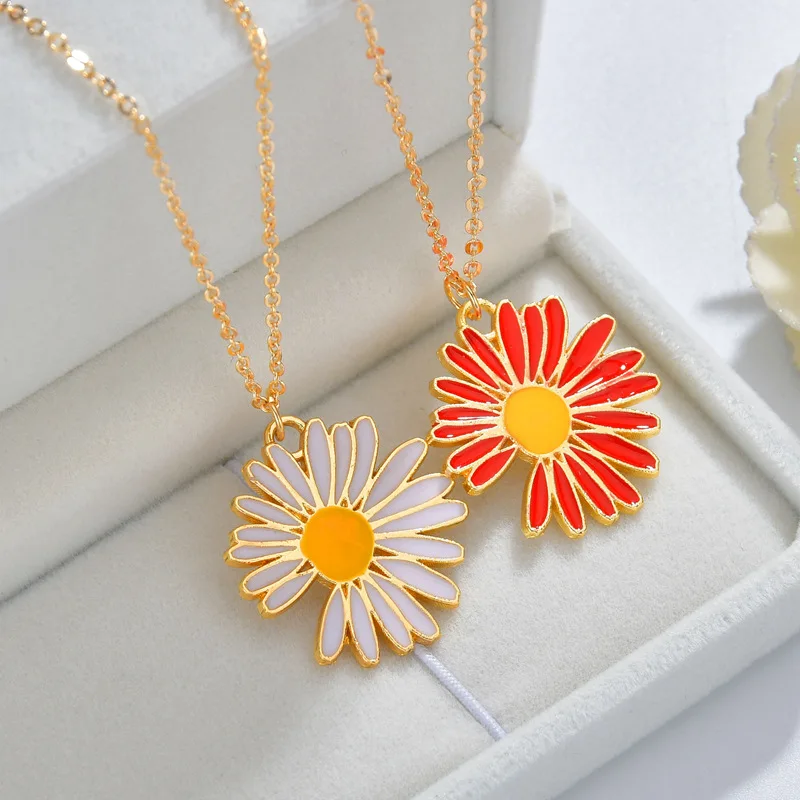 

Creativity Design Eco-Friendly Material Enamel Sunflower Pendant Necklace for Sale, Red or white