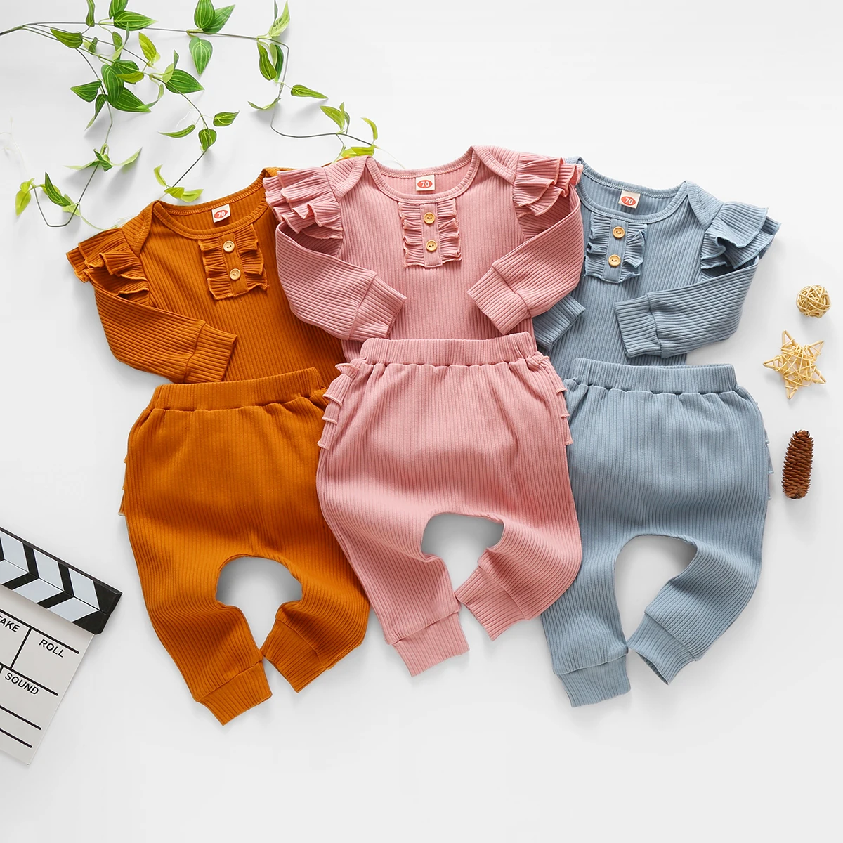 

Infant Newborn Baby Girl Clothes Long Sleeve Ruffle Romper+Long Pants Outfits baby ruffle Clothes Set, As picture