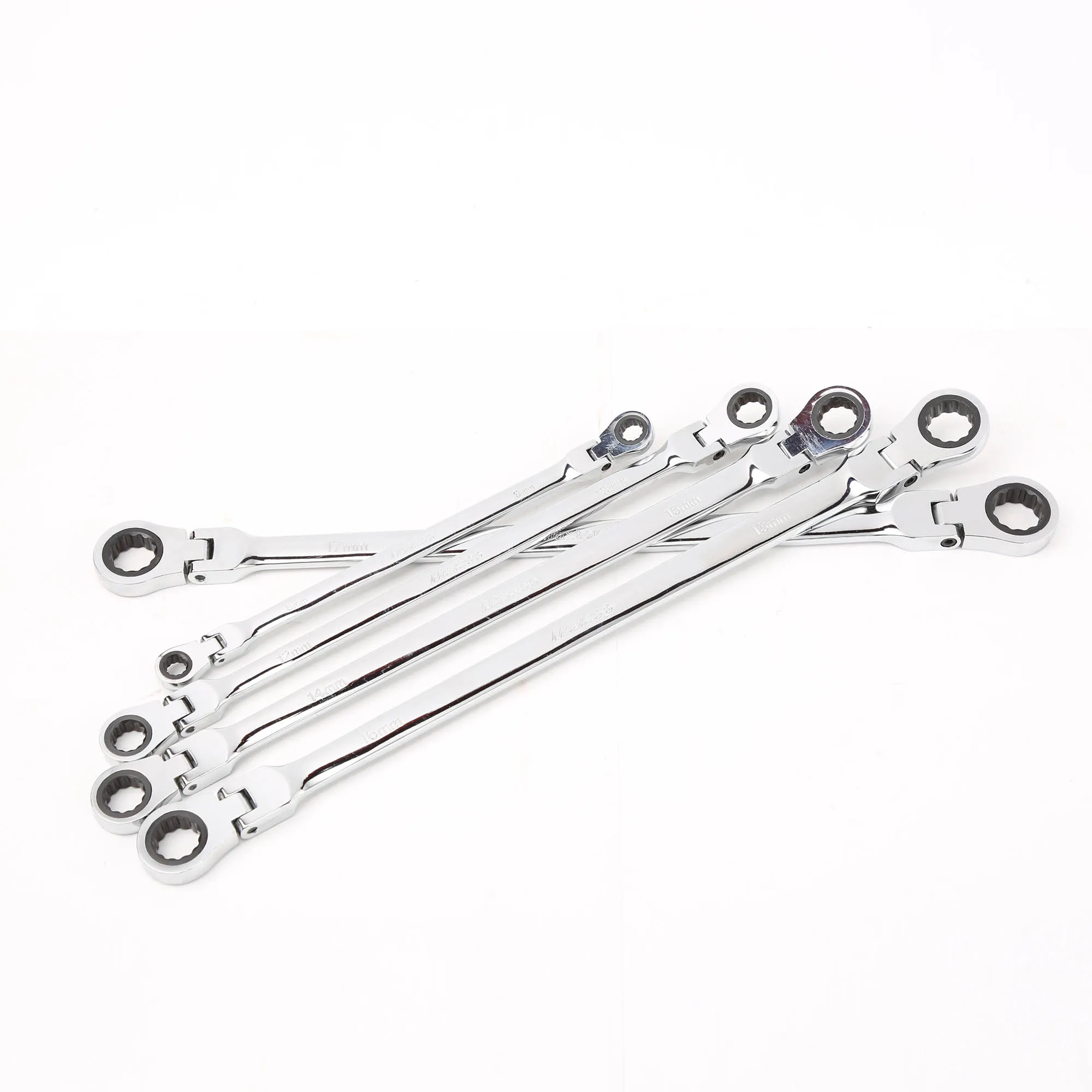 

Local stock in America! Winmax 5 pc Metric Universal Flexible Head Auto Flex Double Box End Ratcheting Wrench Set