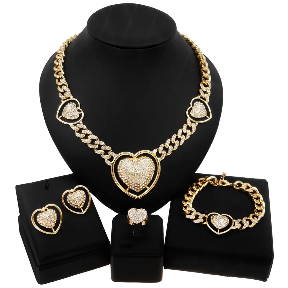

Yulaili Hot Sale High-end Crystal Diamond Pretty Jewelry Set Big I Love You Big Heart Hug and Kiss Fashion Jewelry Sets X0126