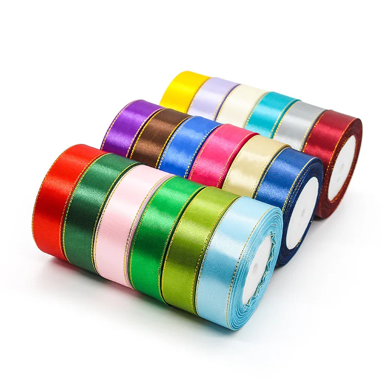 

25mm Single Side Satin Ribbon With Gold Edge, Pantone color