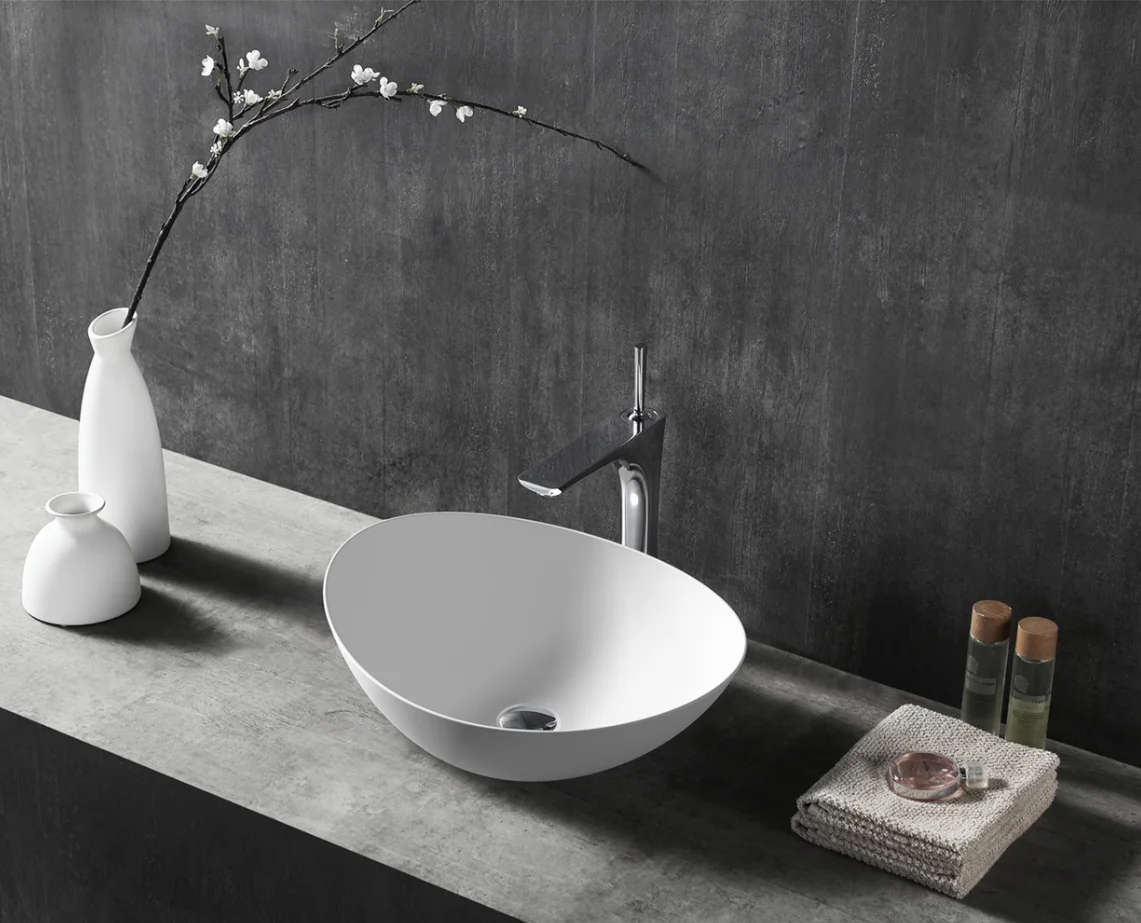 Modern design solid surface luxury elegant oval white wash basin