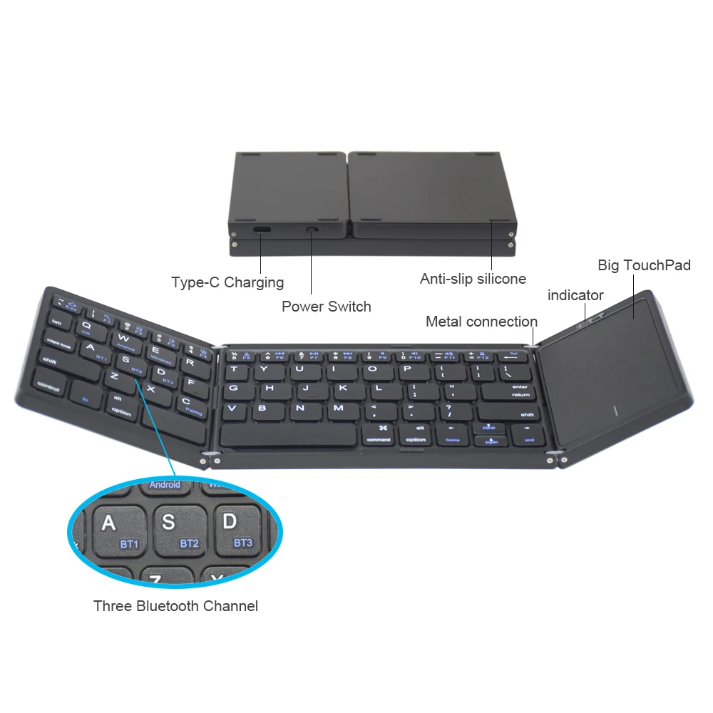 

Specail customized Three-fold wireless For tablet pc Mobile phone portable folding one hand Keyboard