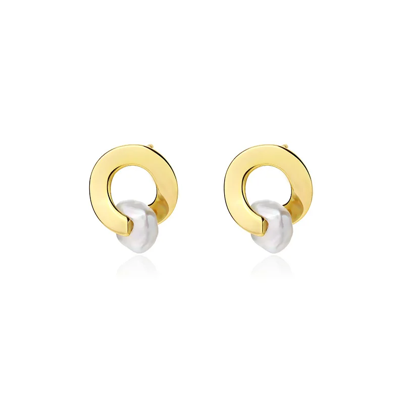 

VIANRLA 925 Sterling Silver Earrings Hoop Pearl Earring Minimalism Style 18K Gold Plated Cuff Earring for Lady