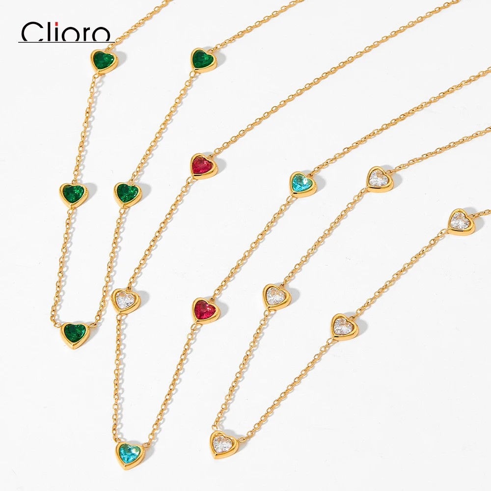 

Luxury Jewelry Stainless Steel Chain Chocker Heart Zircon Pendant Necklace