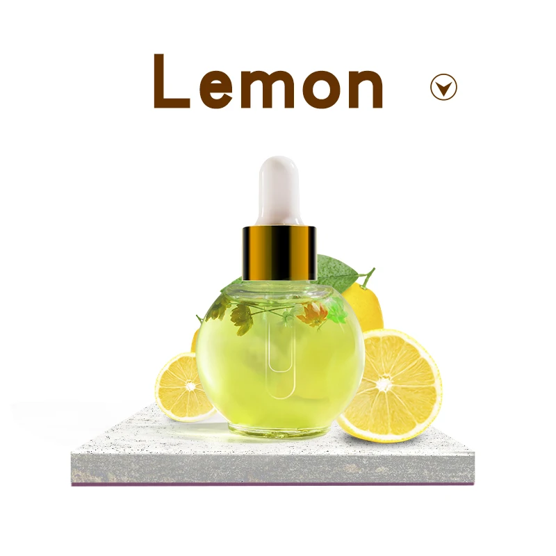 

EC cosmetics Lemon flavour OEM nail oil bottle with dry flowers blossom private label logo cuticle oil for nails
