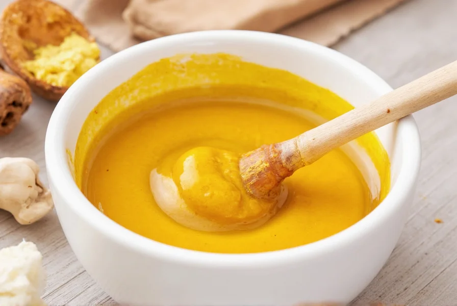 Turmeric face mask preparation with honey and yogurt in a small bowl with application brush