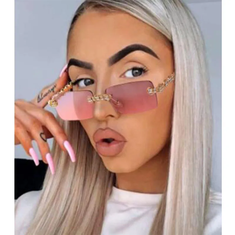 

WIIPU Sunglasses Women Brand Designer Diamond Rimless Sun Glasses Shades Rhinestone Lens Ladies Frameless Eyeglasses