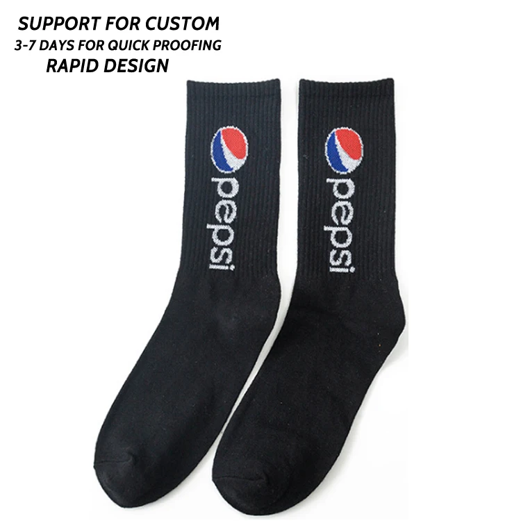 

Wholesale Custom Design Own Embroidered Crew Men Cotton Socks black