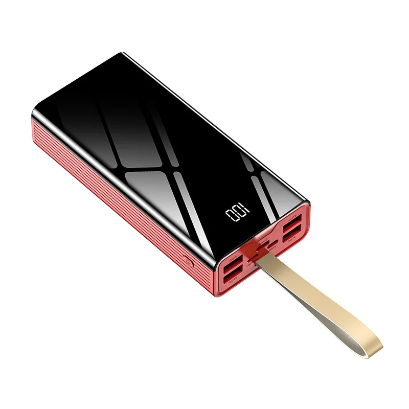 

2021 High quality power bank20000mah mirror power banks with 4 USB 3 inputs and 3 in 1 cables, Red, black, green
