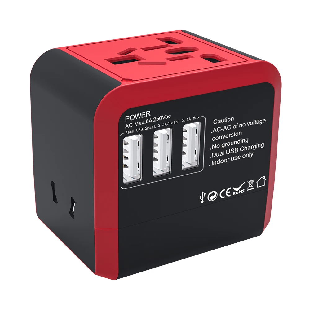 

Ready To Ship Travel Power Adapter with 3 USB European UK US Adapter Travel Power Adapter Wall Charger Cheap Price