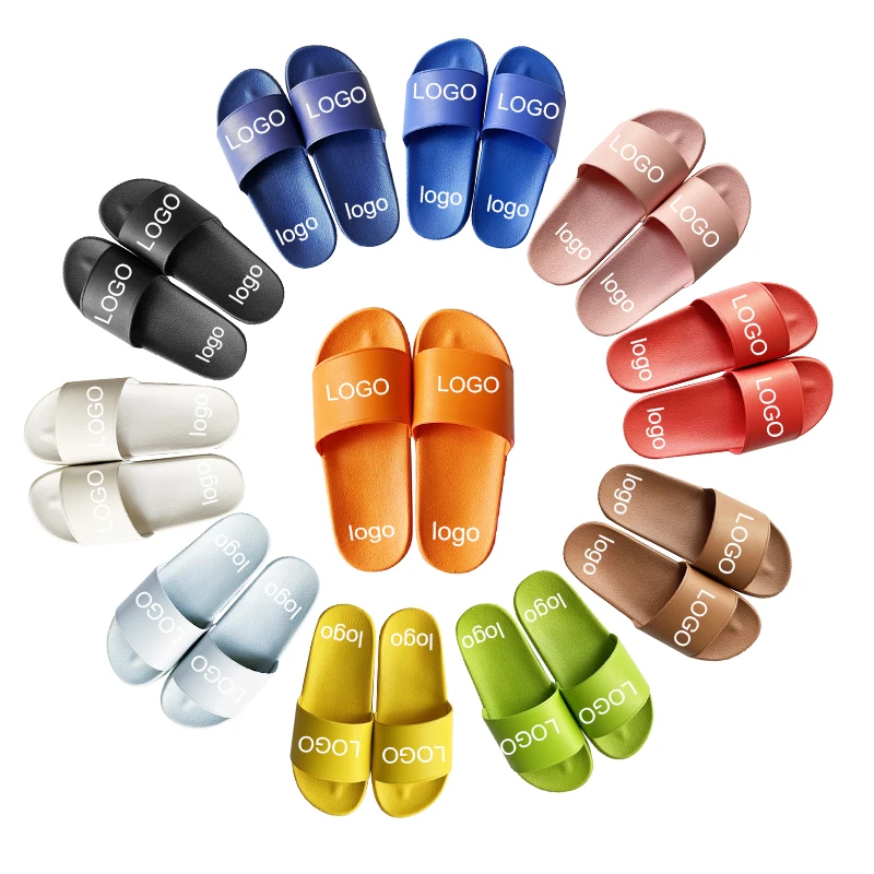 

2021 wholesale supplier vendor custom brand logo slides custom house slippers custom print slides