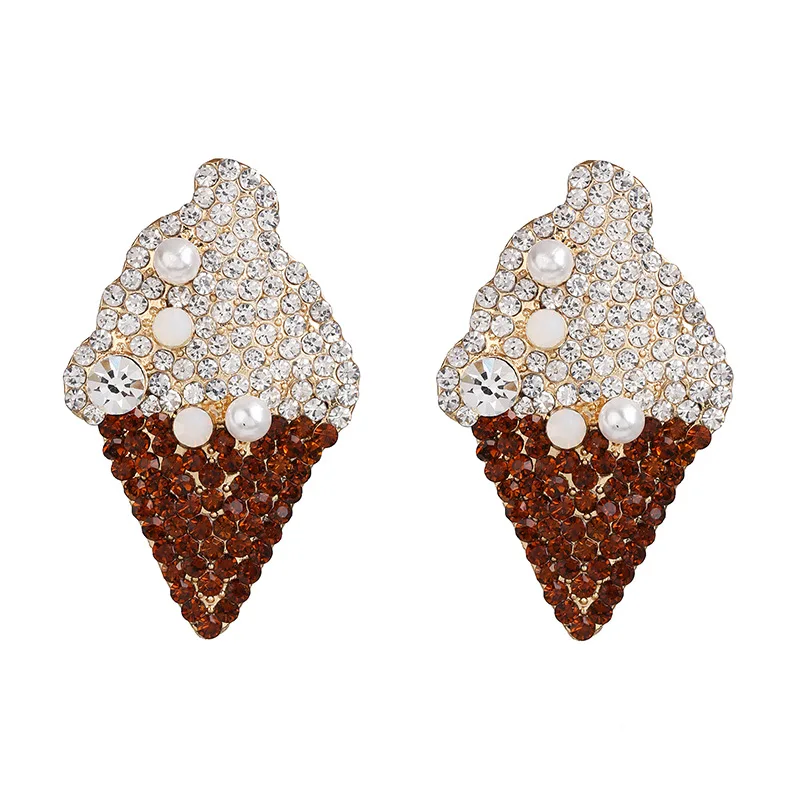 

ice cream shape earring 2021 Creative Charm temperament Ice cream shape set diamond colorful alloy female studs earring, Women 2019 earring jewelry