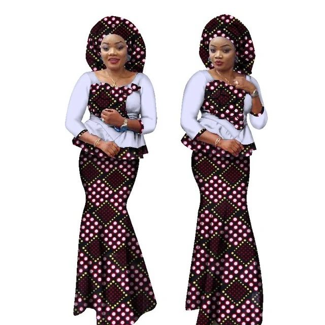 

Bazin Riche Plus Size Print 2 Piece Skirt Set with hood Dashiki Traditional African Clothing for Women WY1304