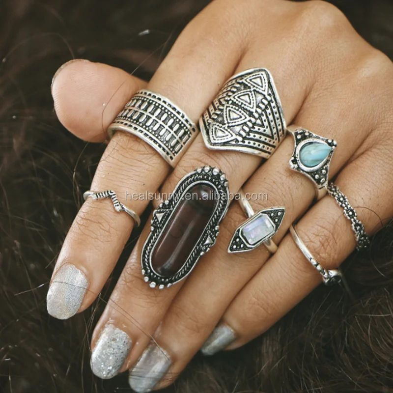 

Wholesale Vintage Knuckle Rings for Women Boho Geometric Flower Crystal Ring Set Bohemian Finger Jewelry, Gold,silver