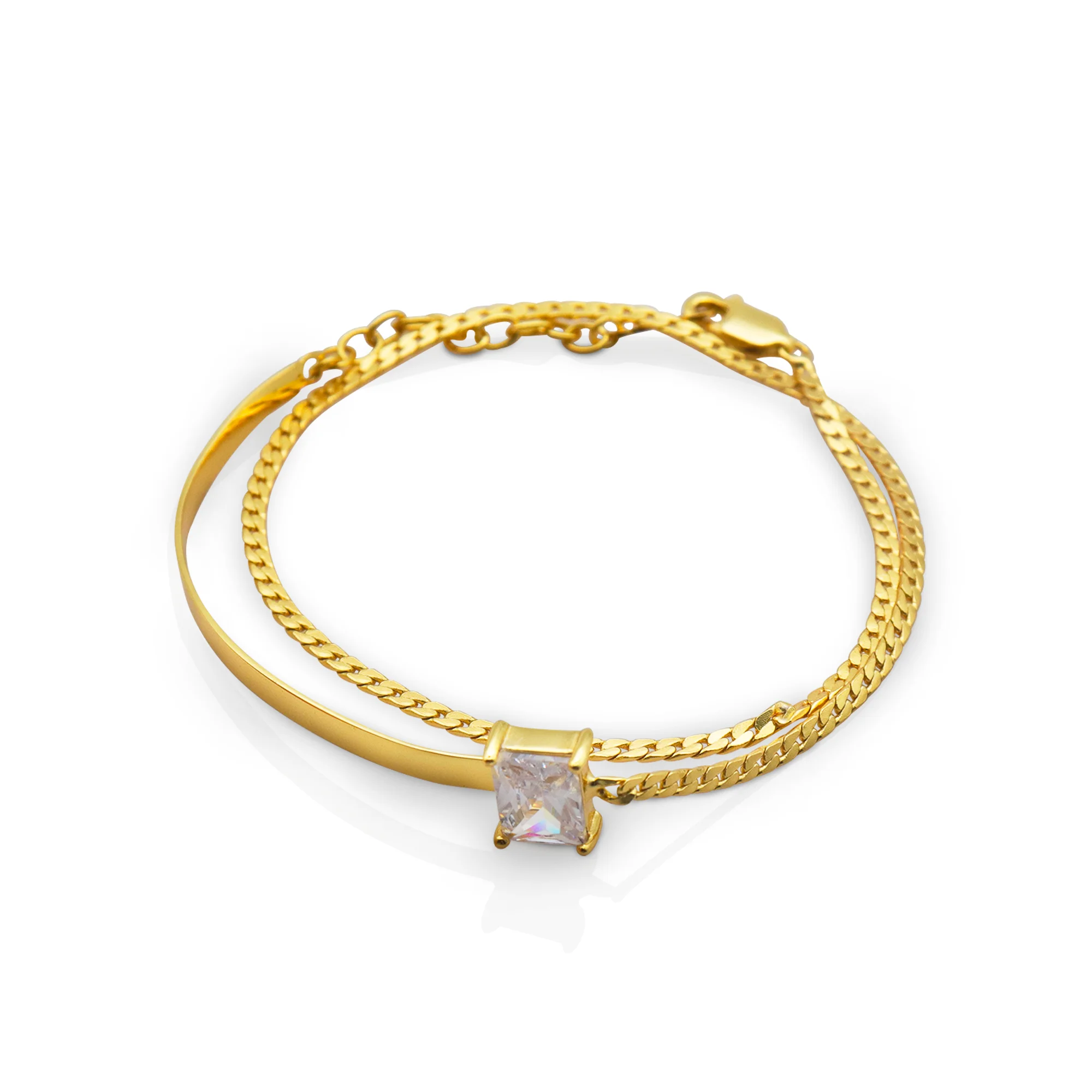 

Chris April 925 sterling silver 18k gold plated minimalist Double layer Square diamond shape Zircon bracelet