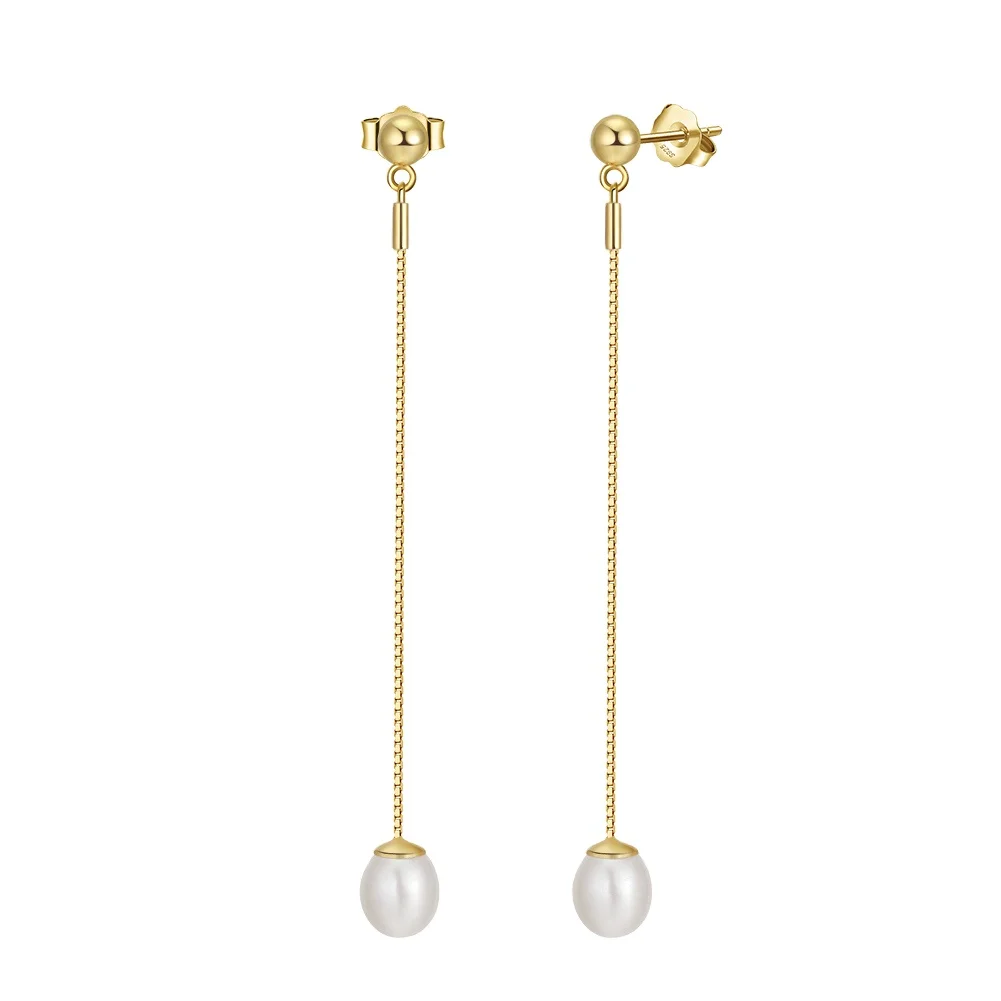 RINNTIN GPE21 Baroque Freshwater Pearls Earrings 925 Silver & 14K Gold Plated Trendy Stud Drop Design Women Wholesale Parties