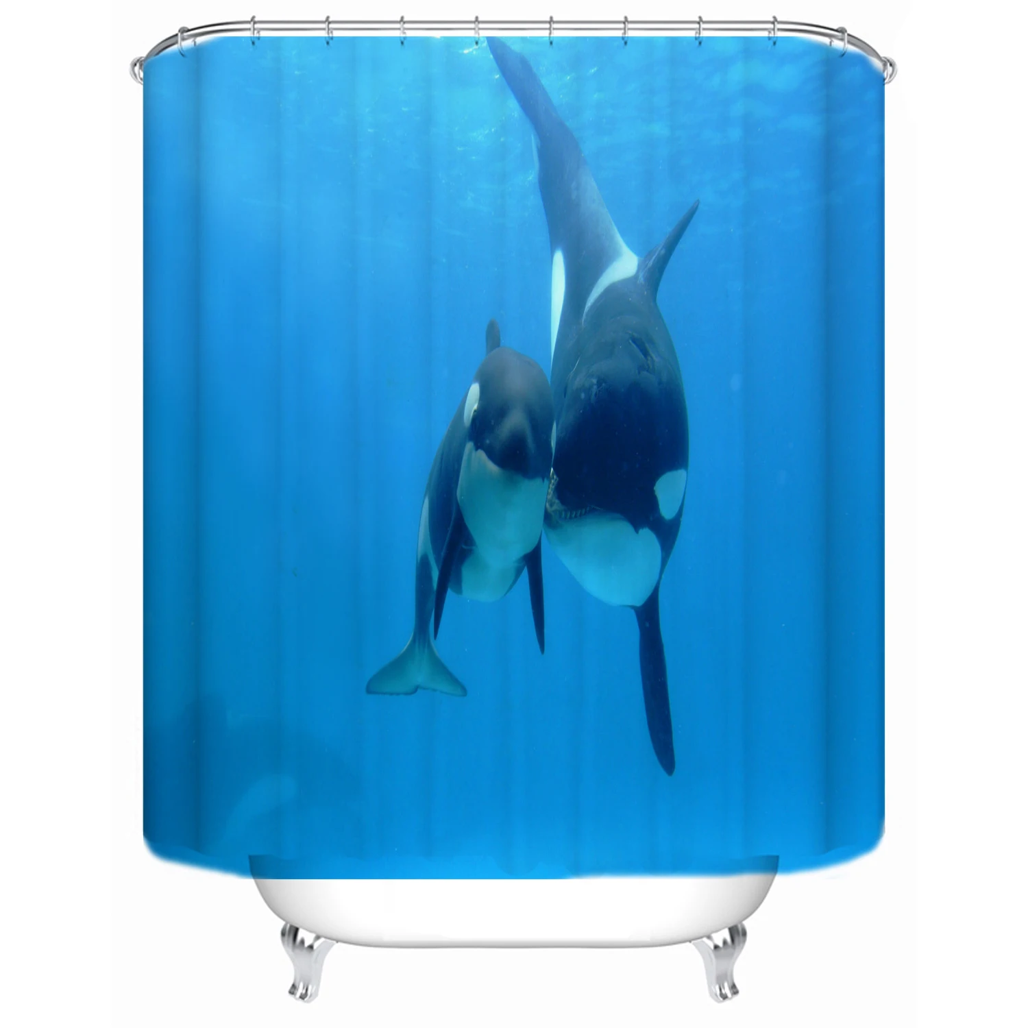 

Bathroom shower curtain partition bathtub waterproof shower curtain seabed killer whale custom printed shower curtain, Picture