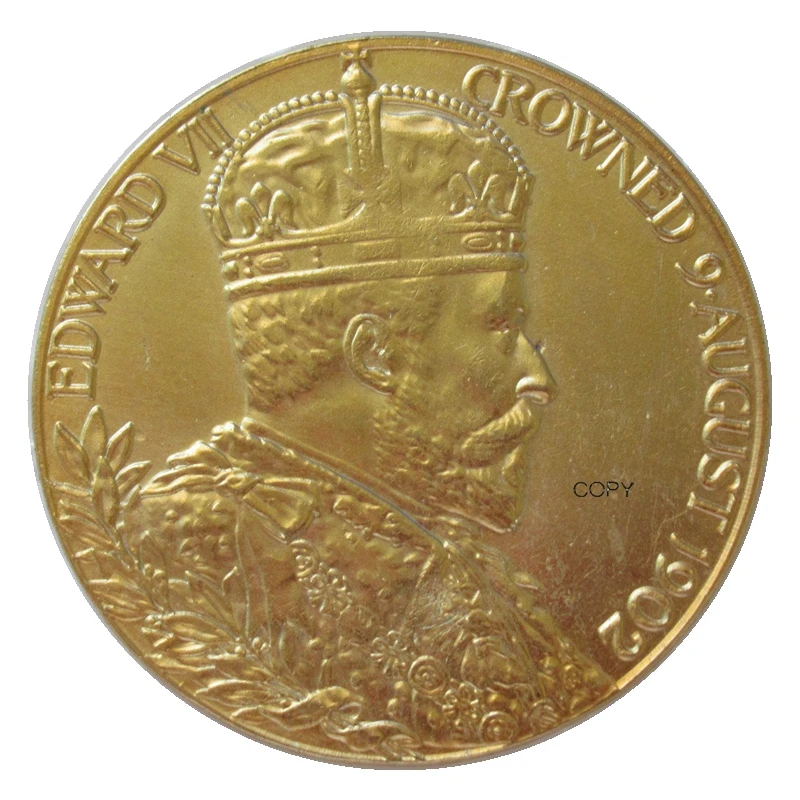 

Reproduction 1902 UK Medal - King Edward VII and Queen Alexandra Coronation Gold Plated Coins