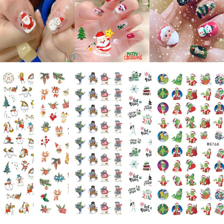

WG747-771 Christmas nail stickers winter snowflake Santa new Christmas nail stickers