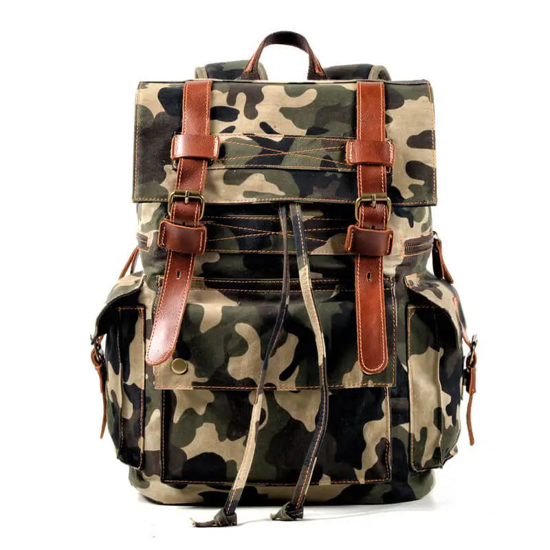 

V428 Camouflage design school bag canvas leather military backpack bag school