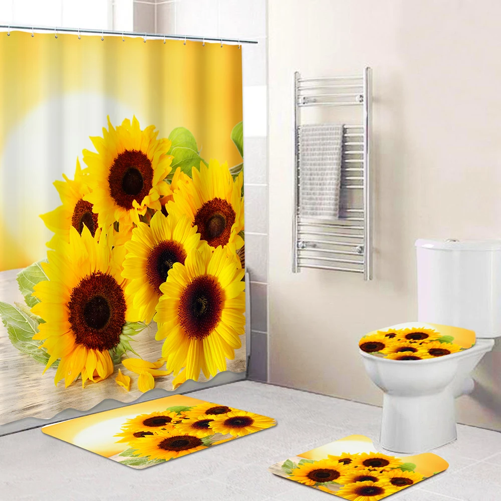 New Arrival Sunflower 4 Piece Bath Rug Microfiber Memory Foam Bathroom