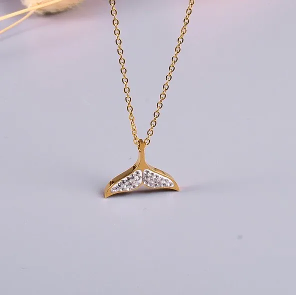

Newest Arrival Jewelry 18K Gold Stainless Steel Shark Tail Pendant Necklace Factory