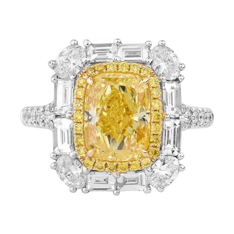 

Most Selling Jewelry Gift Yellow Cubic Zirconia Cushion Cut Diamond Sterling Silver 18K White Gold Plated Halo Ring