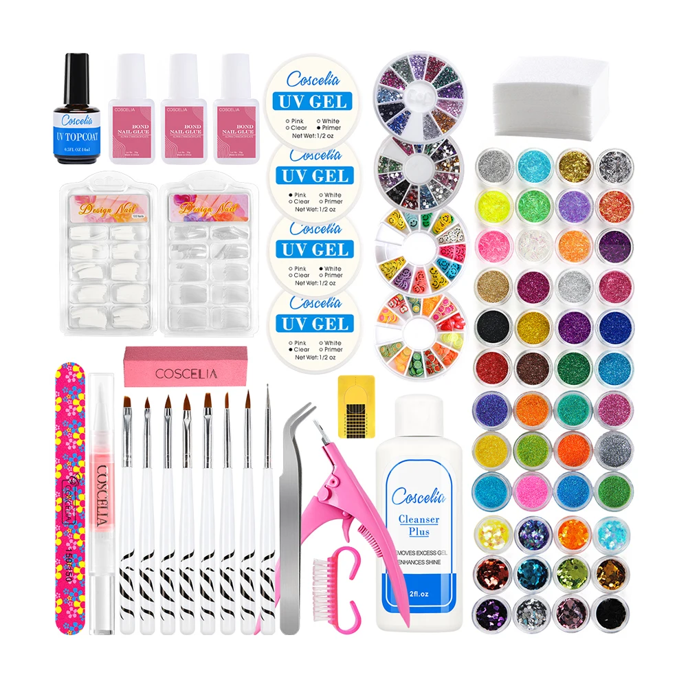 

COSCELIA High Quality UV Gel Acrylic Powder Nail Kit Glitter False Nails Nail Art Beauty Easily